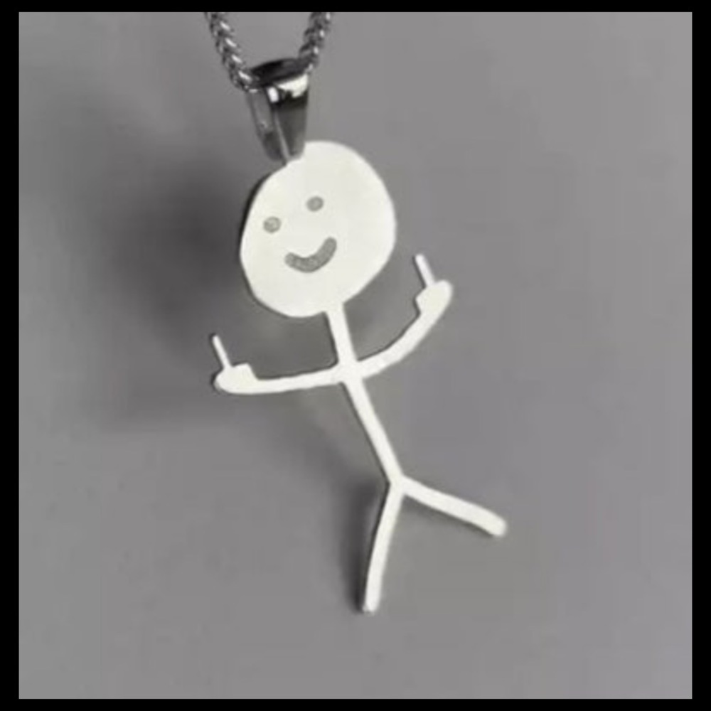 Stick figure man middle finger F off F you necklace jewelry S925 silver 925 new